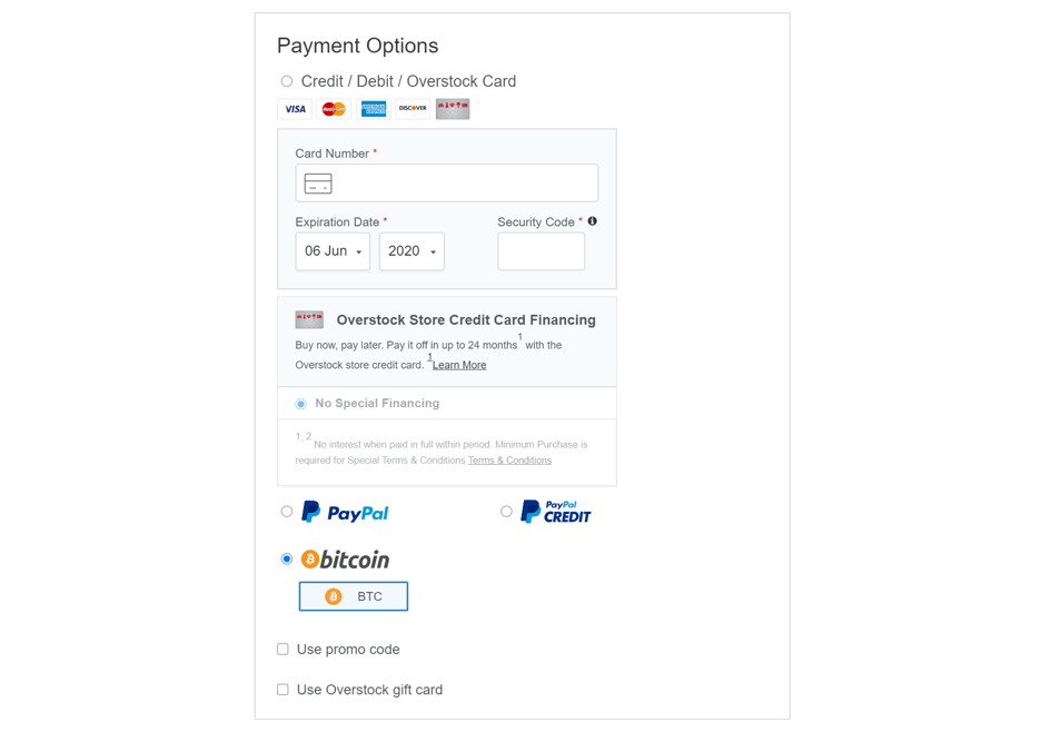 Betaal met Bitcoin bij overstock.com