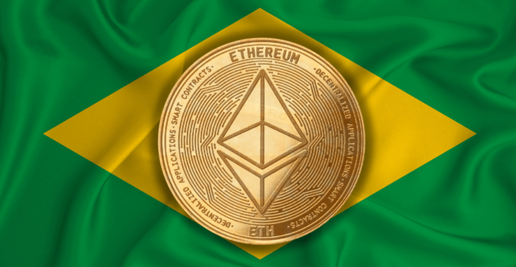 De Braziliaanse vlag met een Ethereum munt erop
